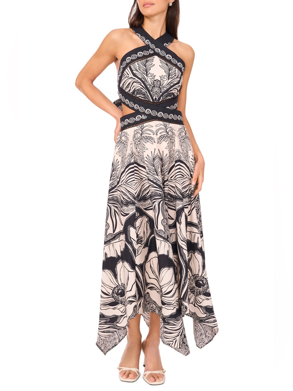NEW Parker The Fergie Cotton Black and Cream Halter Maxi Dress 12